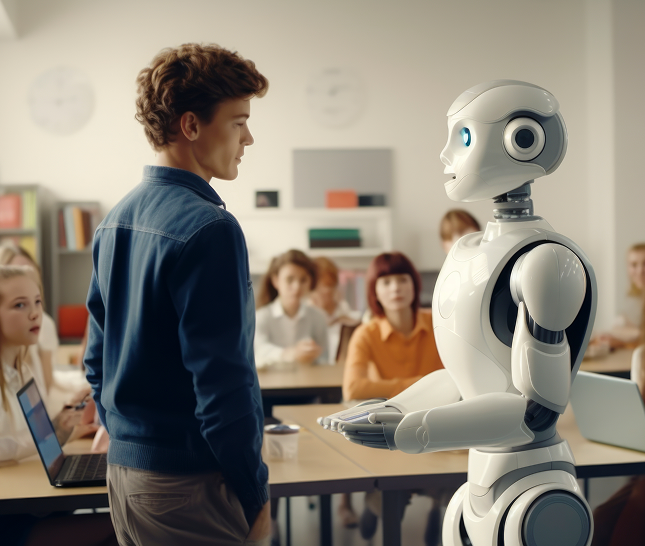 Robot interacting in class